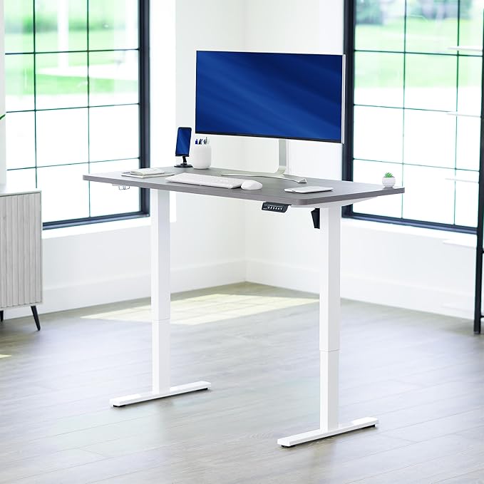 VIVO Electric 55 x 28 in Standing Desk, Memory Height Adjustment, 1B Series, Holds 220 lbs, One-Piece Dark Gray Top, White Frame, DESK-KIT-1W55G