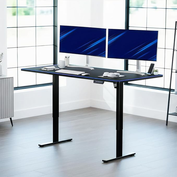 VIVO Electric 71 x 36 in Standing Desk with Full-Size RGB Mouse Pad, Memory Height Adjustment, 1B Series, Holds 220 lbs, Black Top Black Frame, DESK-KIT-1B7BP-36
