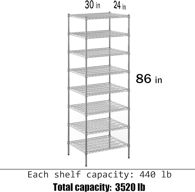 Regal Altair 24" Deep x 30" Wide x 86" Height Wire Shelving Kit | 8-Tier | NSF Commercial Storage Rack Unit
