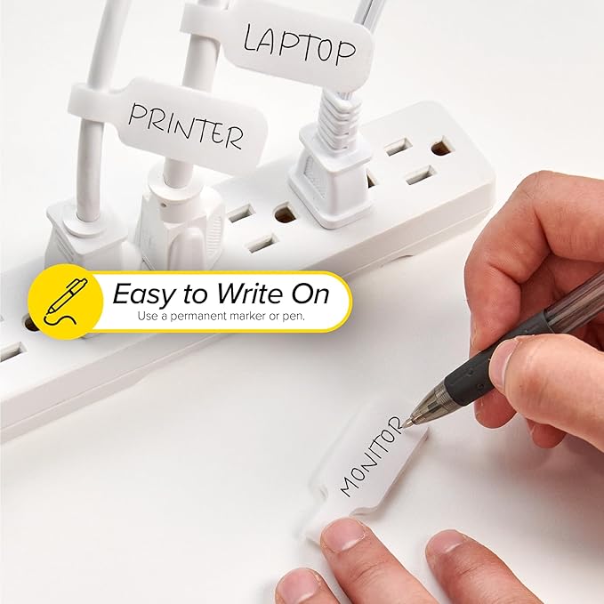 Wrap-It Storage Cable Labels - Medium, White (30-Pack) Write On Cord Labels, Wire Tags for Cable Management and Organizer for Electronics, Computers and More
