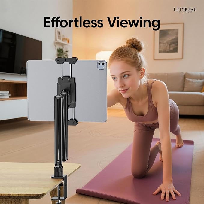 Urmust Portable Monitor Stand 15.6", iPad Stand for Desk, Portable Monitor Holder up to 18.5" Holds, Adjustable Desktop Tablet Arm Mount, Apple iPad Holder for Desk, for 4.7"-12.9" i Pad Pro/Air/Mini