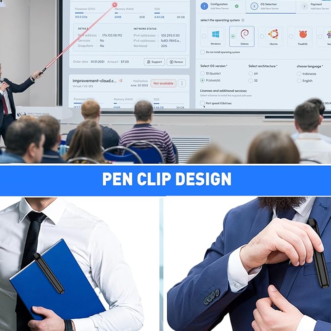 Wireless Presenter Remote Presentation Clicker for Powerpoint Presentations, RF 2.4GHz USB A and USB C Slide Clicker for Mac Laptop PC Computer with Volume Control