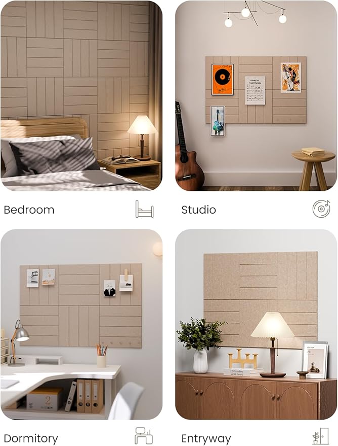 Large Felt Bulletin Board 36"x24" Cork Board Alternative - 6 Pack with 40 Safe Removable Adhesive Tabs, Cork Boards for Walls Felt Board for Home Office Classroom Pin Board-Taupe