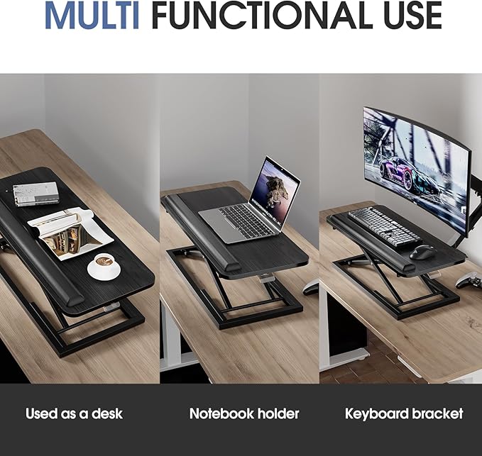 Omhuzsyo Standing Keyboard Tray Keyboard stand, Adjustable Height Keyboard and Mouse Riser for Desktop,For Ergonomic Sit Stand Workstations With Wrist Rest、Laptop Desk 26.7 x 11.7 Inch(Black)
