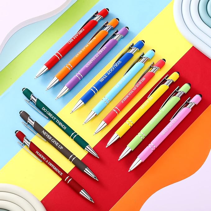 Zonon 12 Pcs Inspirational Pens Bulk Funny Ballpoint Pen with Stylus Tip Motivational Gifts for Valentine's Day Teacher Coworkers Nurse School Office Supplies(Assorted Color,Motivational Style)