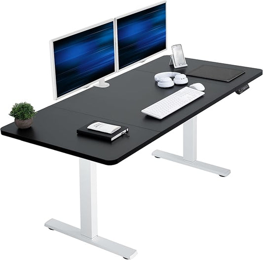 VIVO Electric 60 x 30 in Standing Desk, Memory Height Adjustment, 1B Series, Holds 220 lbs, Black Top White Frame, DESK-KIT-1W6B-30