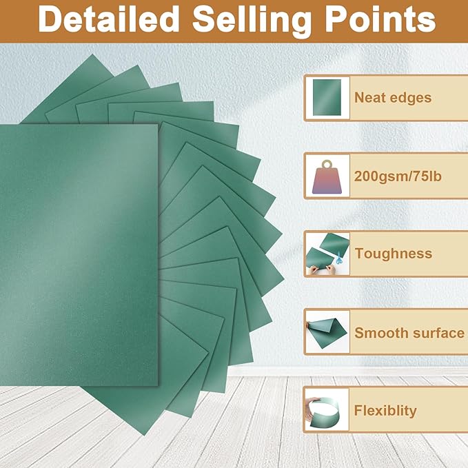 Silunkia 40 Sheets Christmas Green Shimmer Cardstock 8.5 x 11 Scrapbook Paper, 75lb Dark Green Card Stock Crafts Paper for DIY Cards, Thanksgiving Cards, Invitations, Anniversary Card