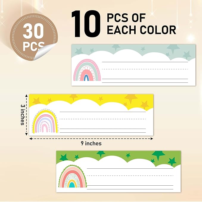 Name Tags for Classroom Cubbies, 30 Boho Rainbow Name Plates for Desks, Back to School Self Adhesive Name Tags Sticker for Teachers Elementary - A04