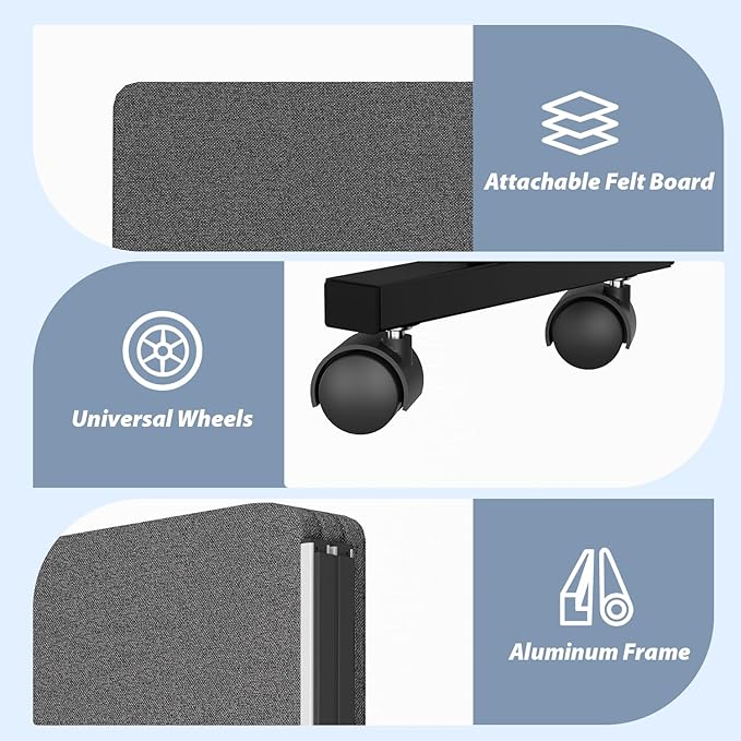 Acoustic Room Divider Privacy Panel with Wheels, 4 Panel Soundproof Room Divider (Aluminum Frame) for Room Partition, Folding Room Dividers Separation Office Cubicle Wall Sound Proof Partition Divider