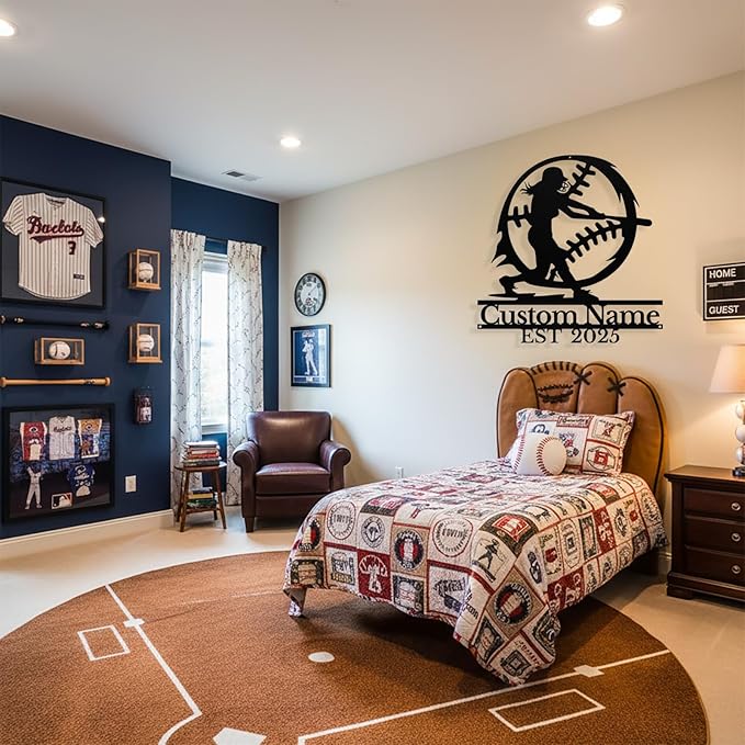 Personalized Softball Metal Sign Custom Player Softball Name Sign Girls Room Decor Softball Lover Present Sports Wall Art Decorations Gift for Girls, Team, Mother, Wife, Daughter