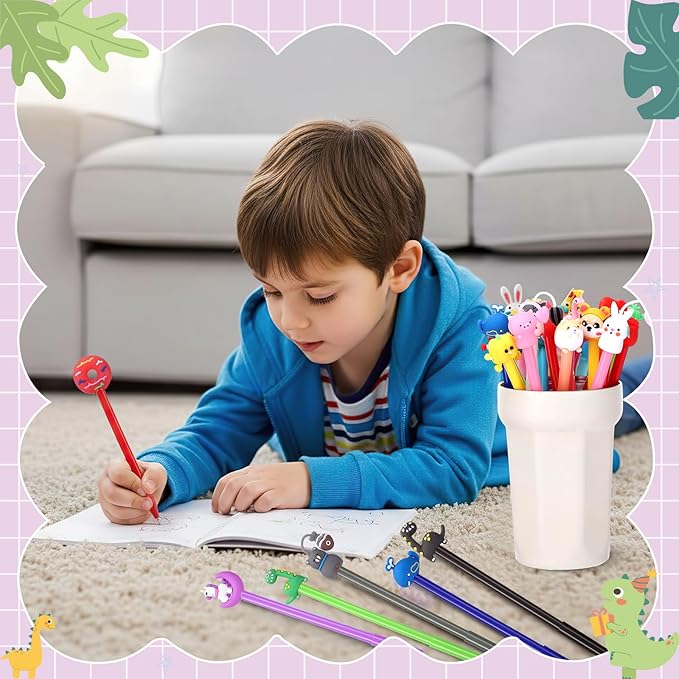 BESARME 30 PCS Cartoon Fun Pens for Adults, Cute Pens Bulk Gel Pen Prizes Classroom Rewards School Office Home Birthday Valentine's Day Classroom Gift Exchange Party Favors Goodie Bag Stuffers
