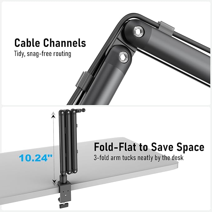 iPad Holder for Desk, Adjustable Tablet Arm iPad Desk Mount with C-Clamp, 30" Foldable Long Arm & 360° Rotation, Fits 4.7"–15.6" i Pad Pro/Air/Mini, Phones & 15.6" Portable Monitors for Desk/Bed Use