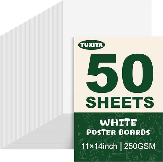 TUXIYA 50 Pack White Poster Board,11" x 14" White Poster Paper Bulk,250GSM/92LB Heavy-Weight Blank Poster Board for Arts,Craft,Projects Presentations,Drawing Scrapbooking