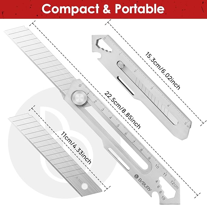 BIBURY 2 Pack Mutipurpose Utility Knife, Heave Duty Full Stainless Steel Retractable Box Cutter with 10PCS replaceable Blades (18mm Wide), Multi-functional Extended Razor Knife for Office, Home,School