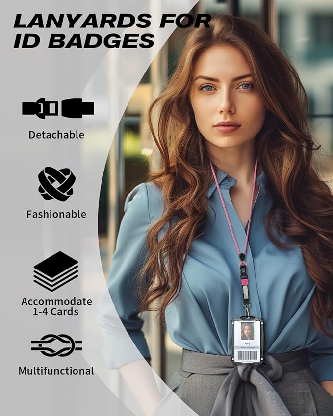 LIUGX Badge Holder with Heavy Duty Breakaway Lanyard, Carbon Fiber-Texture, Durable ID Card Holder (Holds 6 Cards) with Quick Release Detachable Buckle, Metal Clip, American Flag