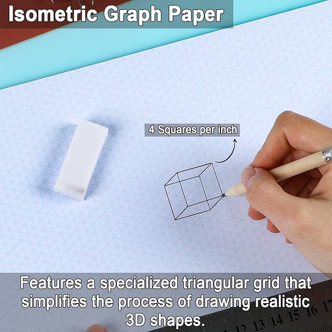 2 Pack 100 Sheets 11" x 17" Isometric Graph Paper Pad Landscape for 3D Designs Architecture Landscaping Engineering Drafting (Landscape)