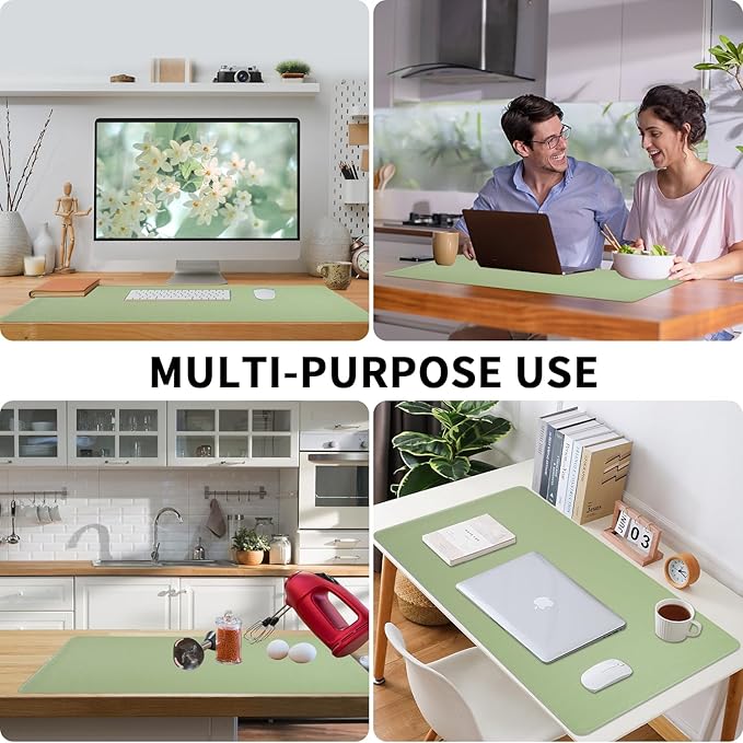 Light Green Desk Mat with Stitched Edges, Large Mouse Pad, Non-Slip Desk Protector Mat, Leather Desk Blotter, Waterproof Desk Pad for Office Home Decor(31.5×15.7 Inches)