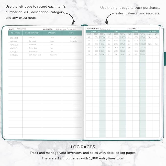 Clever Fox Inventory & Sales Log Book for Small Business – Inventory Ledger Book, Inventory Notebook, Order Tracker Book for Purchases, Sales & Reorders – Undated, Hardcover, A5, Dark Teal