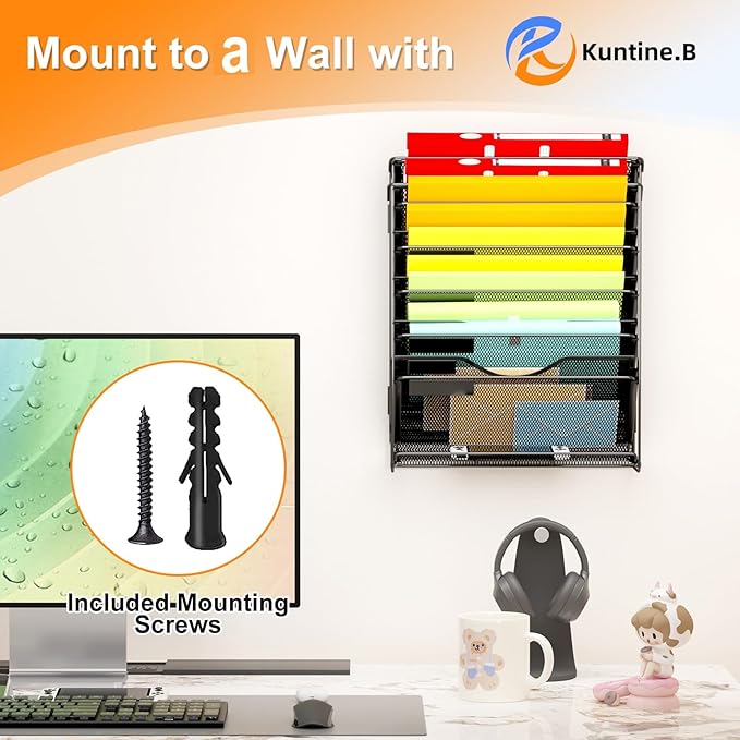 Kuntine.B Wall File Organizer (Black, 7 Tier 2 Pack)