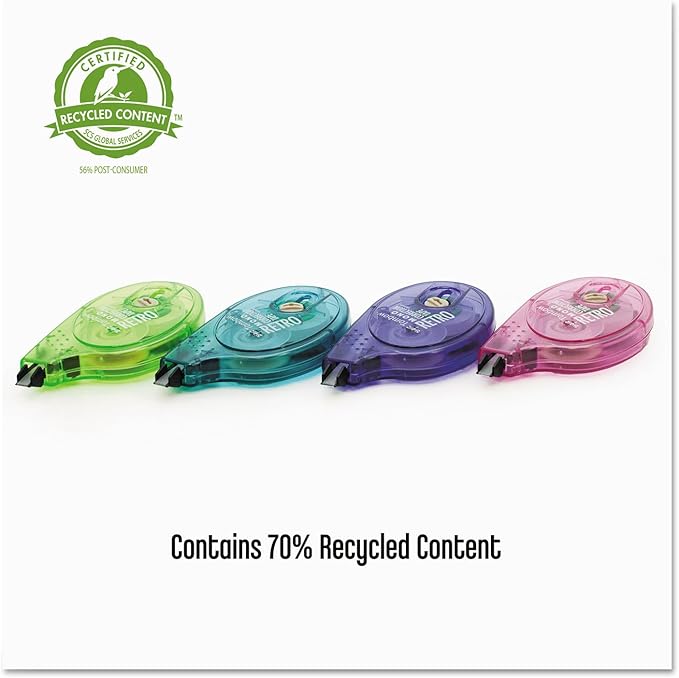 Tombow 68723 MONO Retro Correction Tape, Assorted Colors, 10-Pack. Colorful, Easy To Use Applicator for Instant Corrections