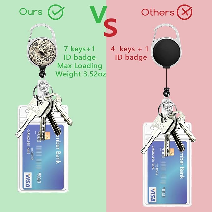 Giancomics Floral Owls Lanyards for Id Badges, Book ID Badge Holder with Retractable Reel, Flower Teacher Lanyard with Keychain Key Clip Carabiner Name Tag Card Holder Protector Office Women Gift