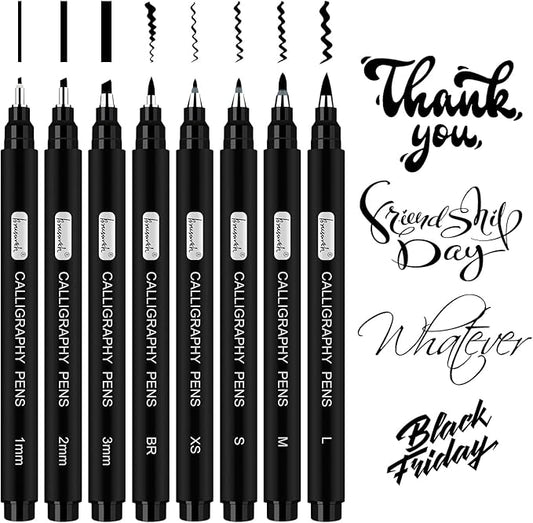 Brusarth Calligraphy Pens,8 Size Calligraphy Pens for Writing,Brush Pens Calligraphy Set for Beginners, Hand Lettering Pens