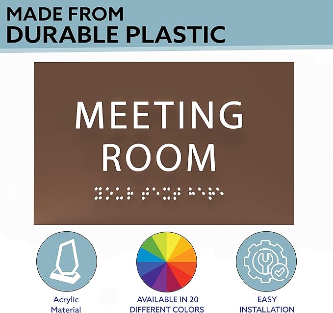 ADA CENTRAL SIGNS - 6" X4" Meeting Room Sign - ADA Compliant Tactile Graphics Grade 2 Braille Text Acrylic Wall Sign | Privacy, Interview, Room Name Sign for Schools, Hospitals, Offices, & Apartments