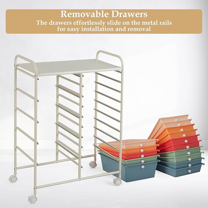 GLACER 15 Drawers Rolling Cart, Storage Cart with w/Removable Drawers & Steel Frame, Multipurpose Organizer Cart w/Sleek Handle, Utility Cart on Lockable Wheels for Home, School, Office (Colorful)