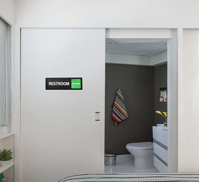 Restroom Sign – In Use/Available Slide Switch Sign ，Premium Durable Acrylic Material, Super Strong Self-Adhesive, Quick Installation, Suitable For Your Home And Business (9×3 Inches, Black)