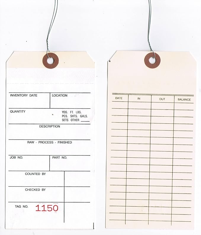 Inventory Tags, 3-Part NCR #000, 6-1/4" X 3-1/8", Random Sequential Numbers, Perforated Top Sheets, Printed on Card Back, Wired, Fiber Reinforced Hole - Box / 500