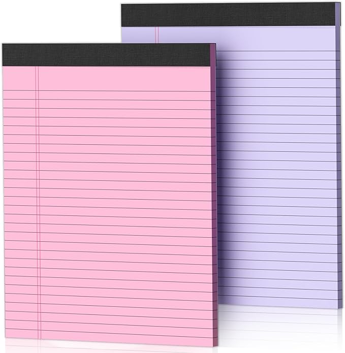2 Pack Legal Pads 8.5 x 11 Pink Note Pads 8.5 x 11 Purple Notepad 8.5 x 11 Perforated Writing Pads 8.5 x 11 Lined Paper Pads Wide Ruled Pad of Paper 30 Sheets Notebook for Study, To-Do Lists, Office