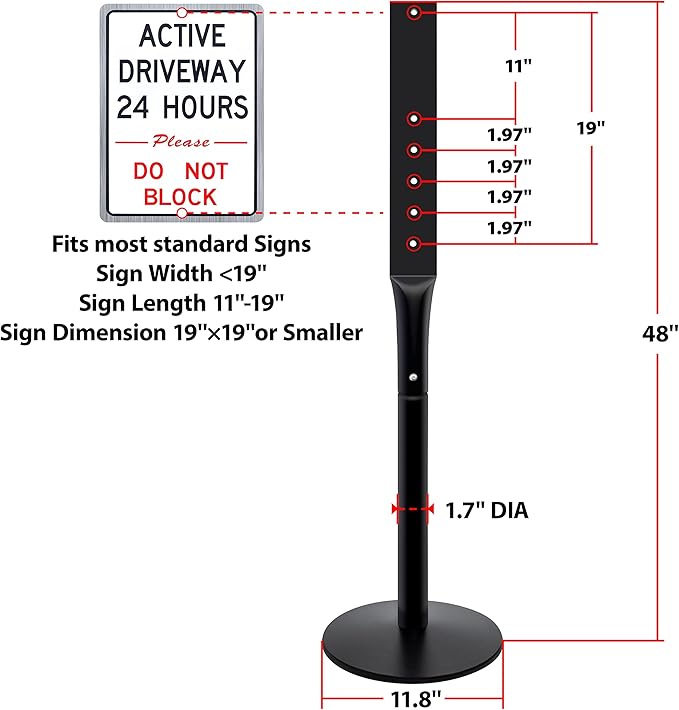 VAIIGO Heavy Duty Parking Sign Base Cast Iron 48" Parking Sign Post, Heavy Duty Cast Iron Sign Holder Base, Movable Sign Stand Suitable for Hanging Warning, Notice, Guiding Sign Display Stand (Black)