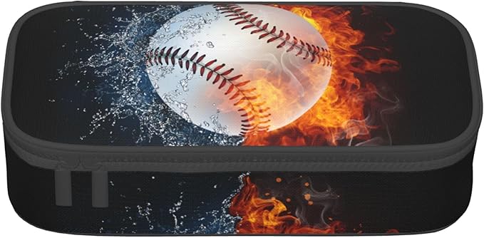 YIJIUWKIS Sports-Themed Baseball Pencil Case for Kids Boys Girls, Big Capacity Black Pencil Pouch, Portable Pencil Box Stationery Storage Desk Pen Bag for School Office