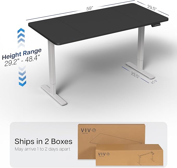 VIVO Electric 60 x 30 in Standing Desk, Memory Height Adjustment, 1B Series, Holds 220 lbs, Black Top Gray Frame, DESK-KIT-1G6B-30