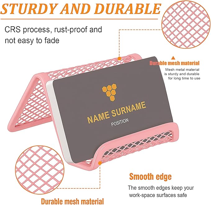 EMOMAS Business Card Holder for Desk, Office Desktop Business Card Display Holder, Mesh Business Card Holder, Desk Accessories for Women and Men, Pink(3 Pack)