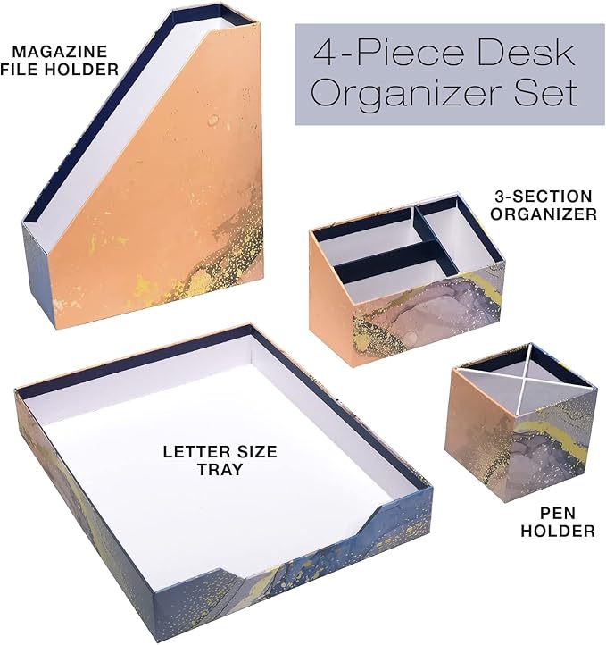Desk Organizer Set - Floral (Marble)