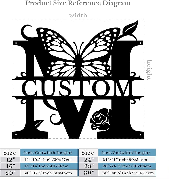 Personalized Custom Letter Name metal Signs,Custom Black Letter Monogram Wall Art Decor,Metal Signs Plaques Outdoor wall Decorative Signage (M)
