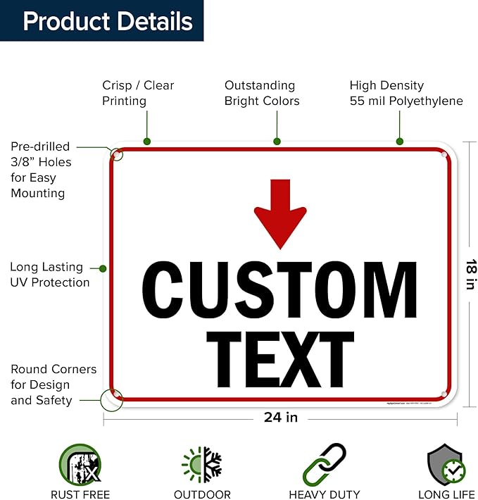 Custom Arrow,Custom Directional Sign, Down Arrow,18x24 Inches, 55 mil thick HDPE (high density polyethylene) Made in USA by My Sign Center