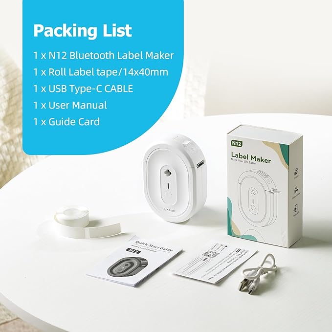Inkbird Bluetooth Label Maker Machine with Tape, Mini N12 Label Printer, Portable Small Labeler Thermal Label Makers Multiple Templates for School Office Kitchen Pet Gift