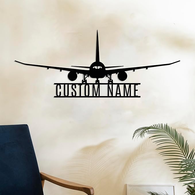 Personalized Metal Airplane Wall Art, Airplane Name Sign, Customized Pilot Name Sign, Airplane Hangar Sign Decor, Aviation Home Office Decor, Large Outdoor Decor, Pilot Gifts, Aircraft Lovers Gift