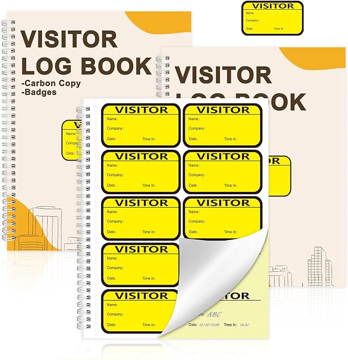 3 Pack Visitor Badges with Carbon Copy Visitor Stickers Letter Size Visitor Log Book Protecting Privacy Pages School Church Business Pass 450 Visitor Badges Guest Register Book 90 Memo Pages (3)