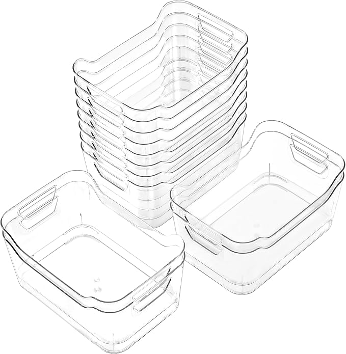 AntStep 12 Pack Clear Plastic Storage Bins, Pantry Organizers and Storage, Clear Pantry Organizer Bins, Plastic Containers with Handle for Kitchen,Freezer,Cabinet,Closet,Bathroom Under Sink Storage
