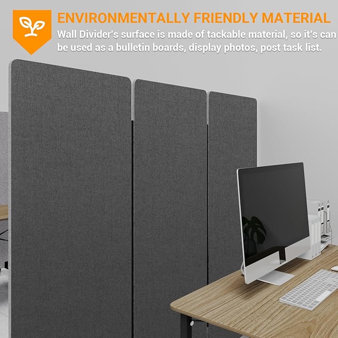 Soundproof Room Divider W/Wheels, 66in Office Dividers for Sound Proofing & Reducing, Sound Proof Dividers for Office Partitions Portable Acoustic Wall Divider (Dark Grey, 3 Panel+3 Panel)
