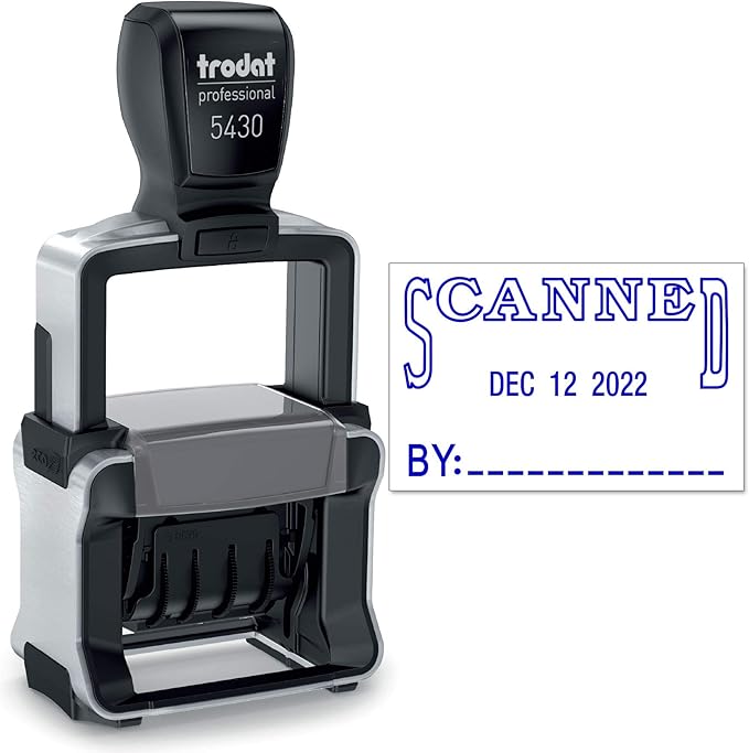 Trodat 5430 Professional Self-Inking Date Stamp with Scanned - Blue Ink