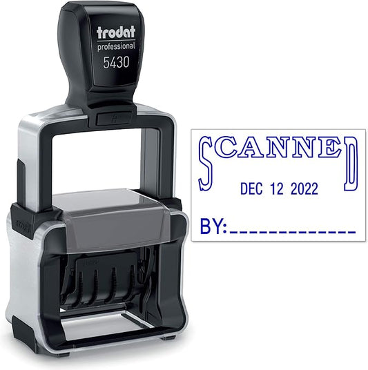 Trodat 5430 Professional Self-Inking Date Stamp with Scanned - Blue Ink