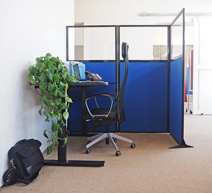 Versare Workstation Partition | Portable Wall Divider | Modern Office Cubicle | Free Standing Privacy Screen | Flexible Work Space | 33" x 70" W/Window, Ocean Fabric Panels
