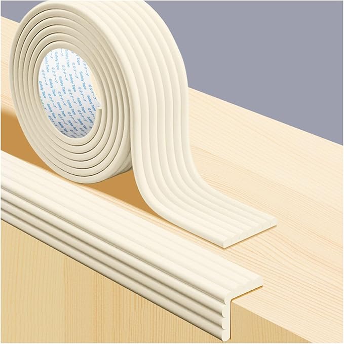 OYKSHDF Proof Edge Corner Protector, 2pcs 78.7in/200cm Furniture Safety Bumpers Guard Padding, Soft NBR Rubber Foam Adhesive Cushion, Fireplace Cabinets Table Desk Edges & Sharp Corners (Beige)