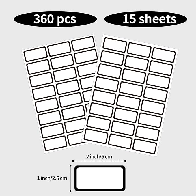 STARLIBOO Removable Labels, Blank Freezer Labels for Food Containers, 1x2 Inch Freezer Stickers/Waterproof Labels/ (Black Border, 360 Labels)