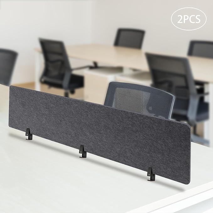 Clamp-On Acoustic Desk Divider, 2Pcs 60x16in Acoustic Partition, Desktop Privacy Panel, Sound Absorbing Workstation Panel (Anthracite Gray, 60" x 16")