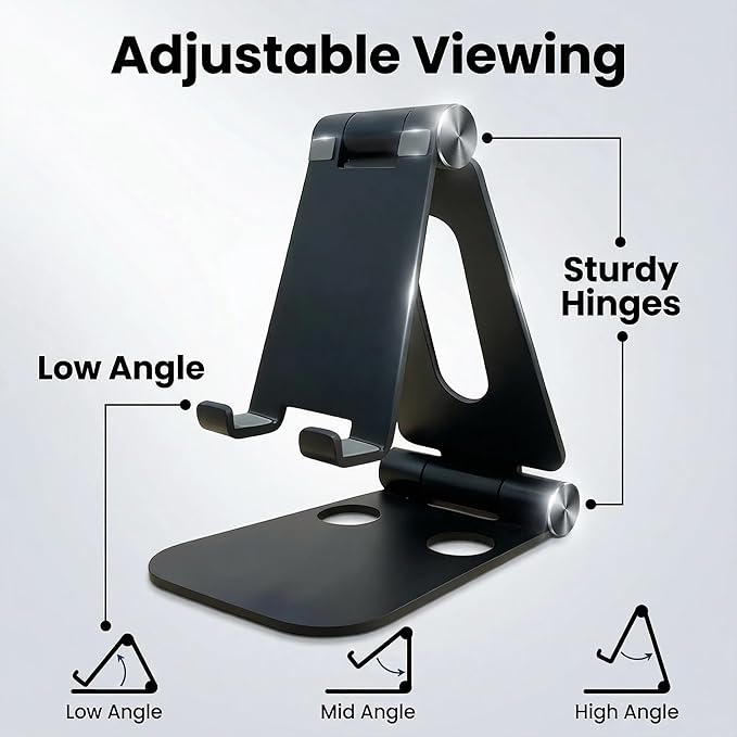 LOXP Tablet Holder Stand, Adjustable Aluminum Alloy Phone Stand, Compatible with 4-13" Tablets Such as iPad Pro 11, 9.7, 10.5, 12.9 Air Mini, Kindle, Tab, iPhone Air 17 Pro Max, Dark Black